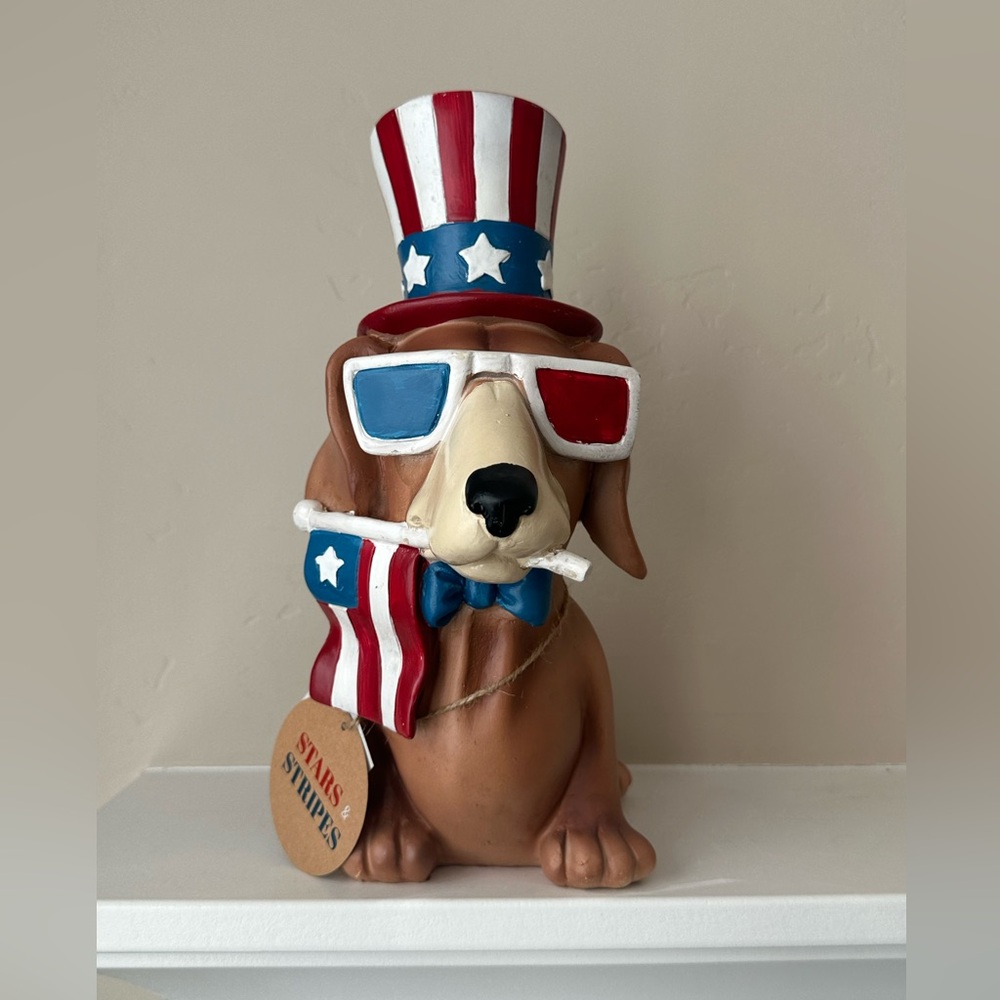 July 4th Independence Day Holiday Dachshund Statue Figurine Stars & Stripes